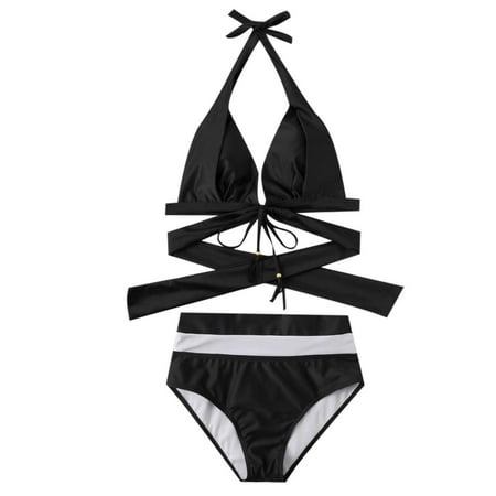 

VKEKIEO Two-Piece Sets Swimsuit Sport Bra Style Padded Black S