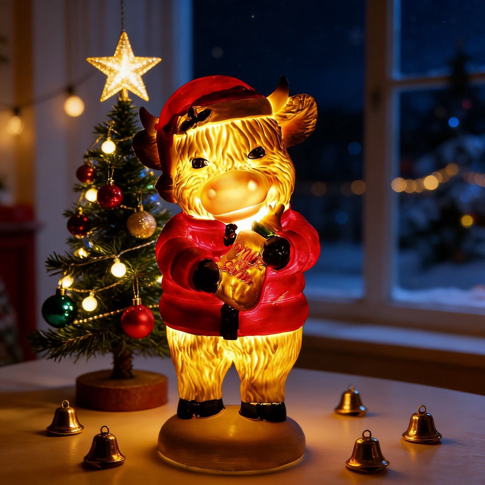 Glowing Highlands Cow Statue, Highlands Cow Resin Crafts Figurine, Desktop Ornament Unique Figurine Party Supplies Christmas Decoration for Indoor Dining Room Cabinet Decor