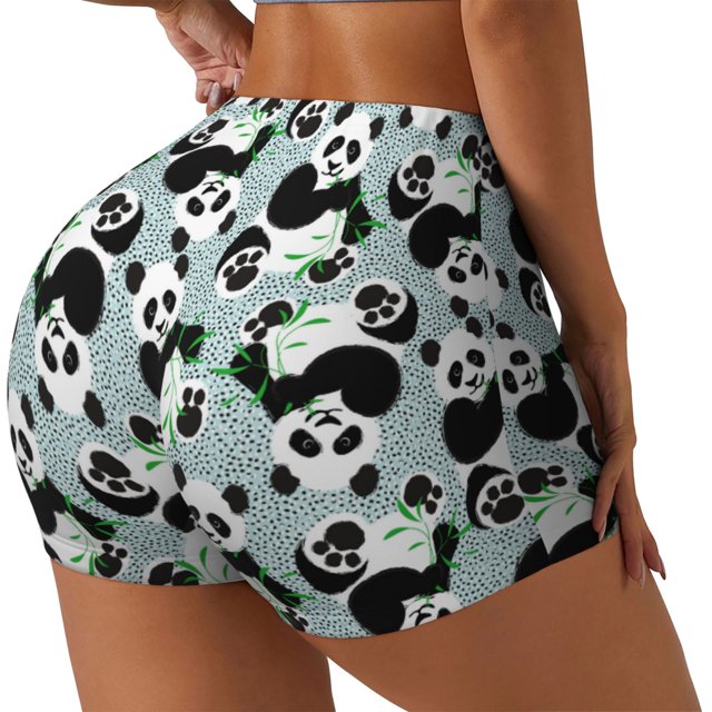 Balery Panda And Eucalyptus Pantalones cortos de entrenamiento estampados para mujer, sin costuras, ajustados, para gimnasio, yoga, correr, deportes, ejercicio activo, fitness.-Large