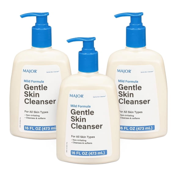 MAJOR Gentle Skin Cleanser for All Skin Types - Non-Irritating, Mild Formula - Cleanses and Softens - Fragrance-Free - 16 Fl Oz (3 Pack)