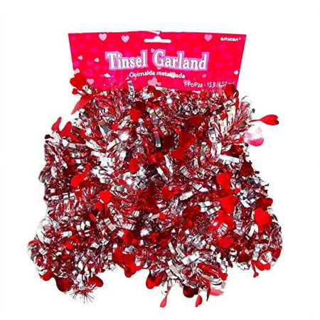 Loopy Tinsel Hearts Garland, 15 Feet