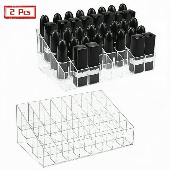 2 Pcs 40-Compartment Acrylic Lipstick & Cosmetic Organizer, Holds Up to 80 Lipsticks, Makeup Display Case
