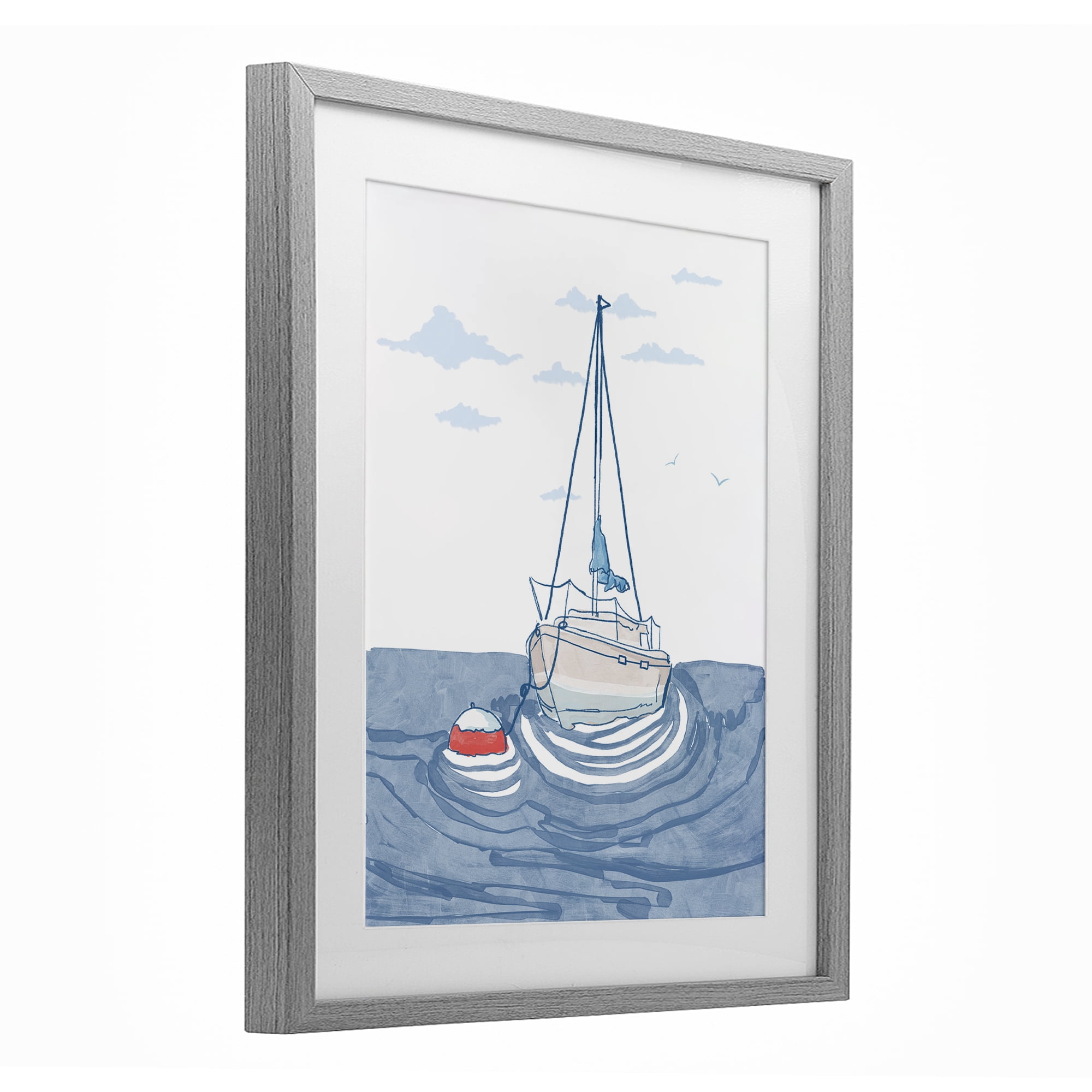 Stupell Industries Cool Tone Sailboat Floating Gray Framed Print Under Glass, design by Melissa Tilley
