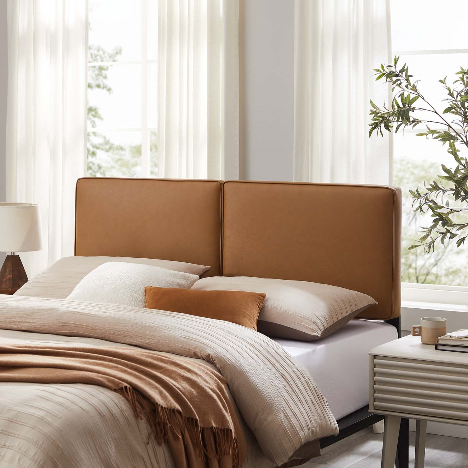 Headboard, Full Size, Tan, Vegan Leather, French Bedroom, Modern Contemporary HB36839