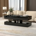 thumbnail image 2 of Large Modern 2-Tier High-gloss Surface LED Coffee Table, with 15 Color Options and 4 Lighting Modes, Stylish Glass Top Design, with Anti-Scratch Feet & Silent Slide Storage, Black, 2 of 5