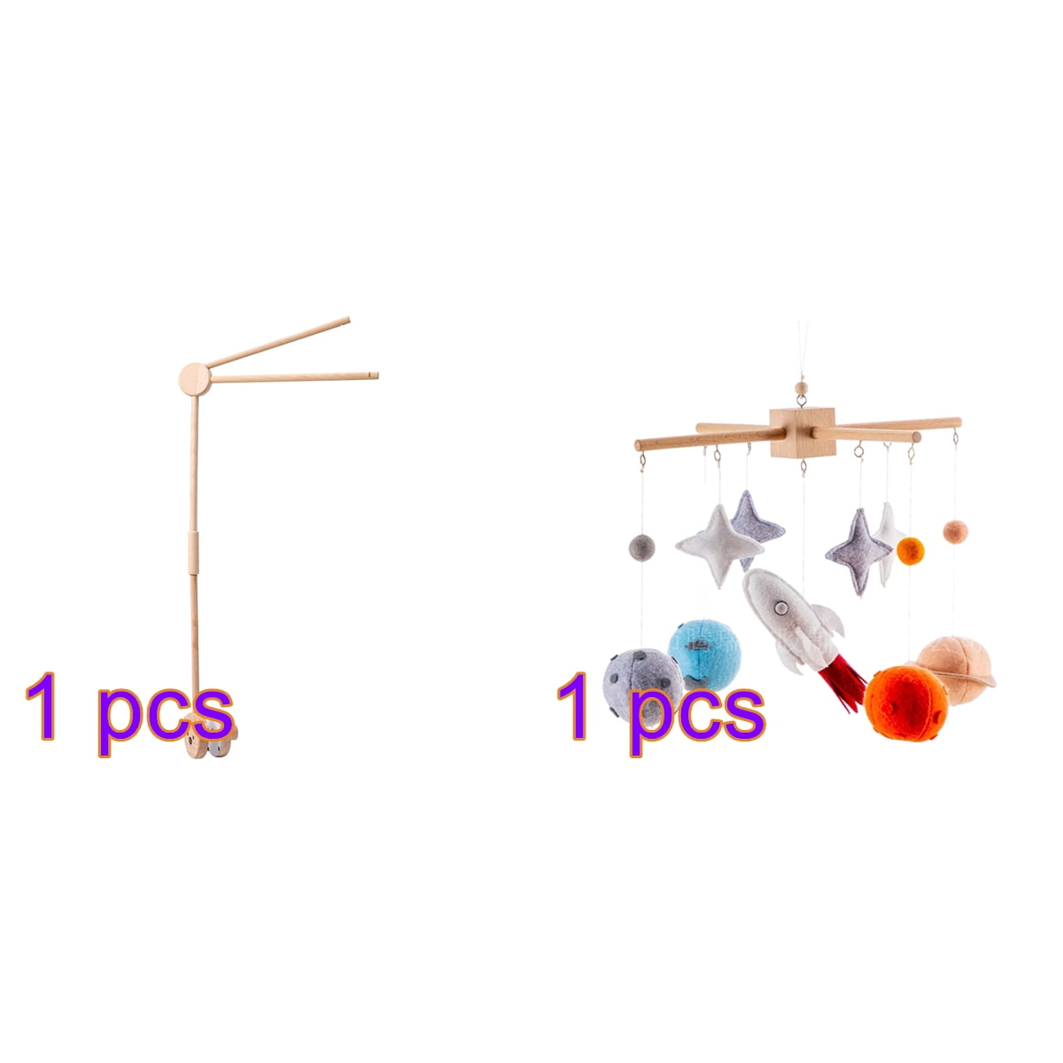 Planet Baby Crib Bell Mobile – Rotating Wooden Wind Chimes with Stars, Rocket & Planet Pendants – Soothing Infant Sleep & Nursery Decor