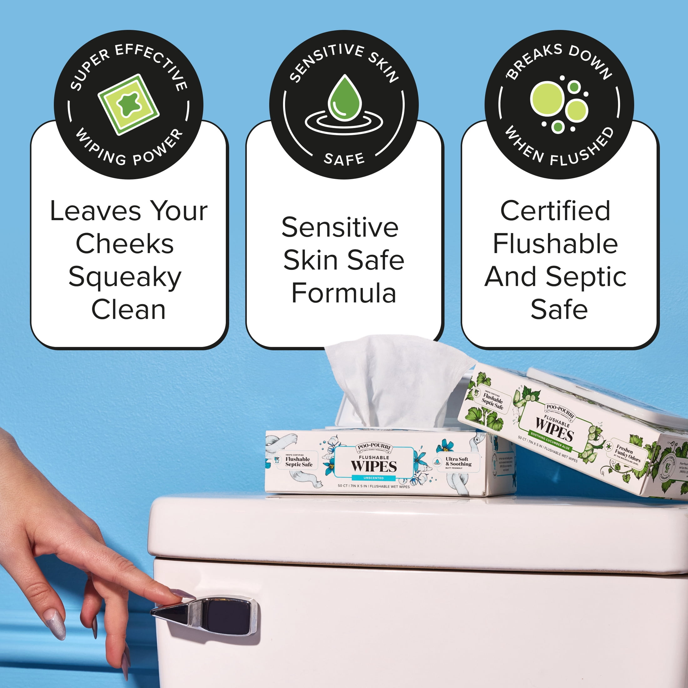 Poo~Pourri Flushable Wipes, Cucumber Aloe Scent, 50ct