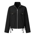 thumbnail image 5 of Womens Zip Up Jacket Roll Tab Sleeve Flap Pocket Drawstring Hem Utility Lightweight Cropped Jackets Women SoftLightweight Fall Jacket Daily Travel Outfits, 5 of 5