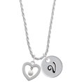 thumbnail image 1 of Delight Jewelry Silvertone Open heart with Imitation Pearl Drop Silvertone Script Initial Disc - V - Charm Necklace, 20"+3", 1 of 4