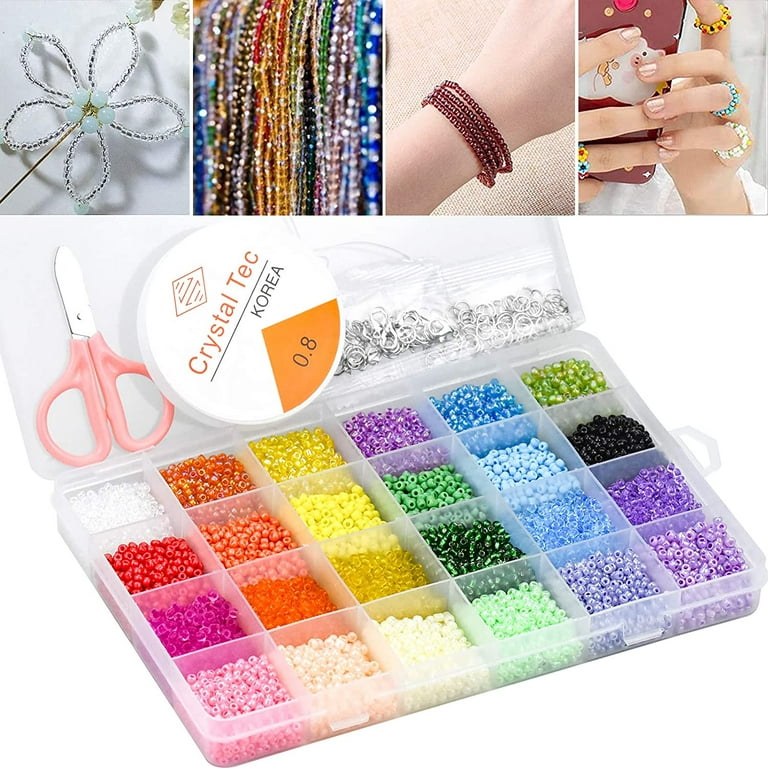 Beads for Bracelets Kit, 24 Colors 14440 Pcs 3mm Glass Seed Beads Multi Color, Rainbow Beads DIY Bracelet Necklaces Jewelry with 100pcs Alphabet