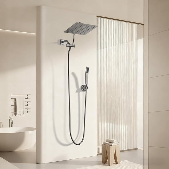 All Metal High Pressure Rain Shower Head with Handheld Spray Combo, 10 Inch Rainfall Showerhead with Adjustable Extension Arm and Long Hose, Brushed Nickel