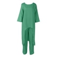 thumbnail image 3 of Top De Manga Larga + Pantalones Camisas de mujer + Pantalones de pierna ancha Casual Algodón Lino Dama Chándal 2 piezas Traje de ropa Ygjytge Verde M para Mujer, 3 of 9