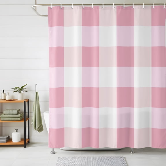 Light Pink Buffalo Check Shower Curtains for Bathroom, Farmhouse Plaid Modern Geometric Waterproof Fabric Shower Curtain, Decorative Bathroom Curtain for Bathtub, 36"x72" , No Hooks Included