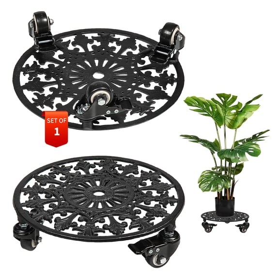 Goobetter Rolling Plant Stand with Wheels,1pcs 11in Heavy Duty Metal Plant Caddy with Wheels,Load Capacity 330 lbs,Black