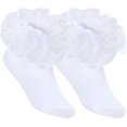 thumbnail image 5 of 2 Pairs Toddler Socks Girls Kids Cute Big Double-Layer Lace Frilly Dress Ruffle Socks for Little Girls, 5 of 6