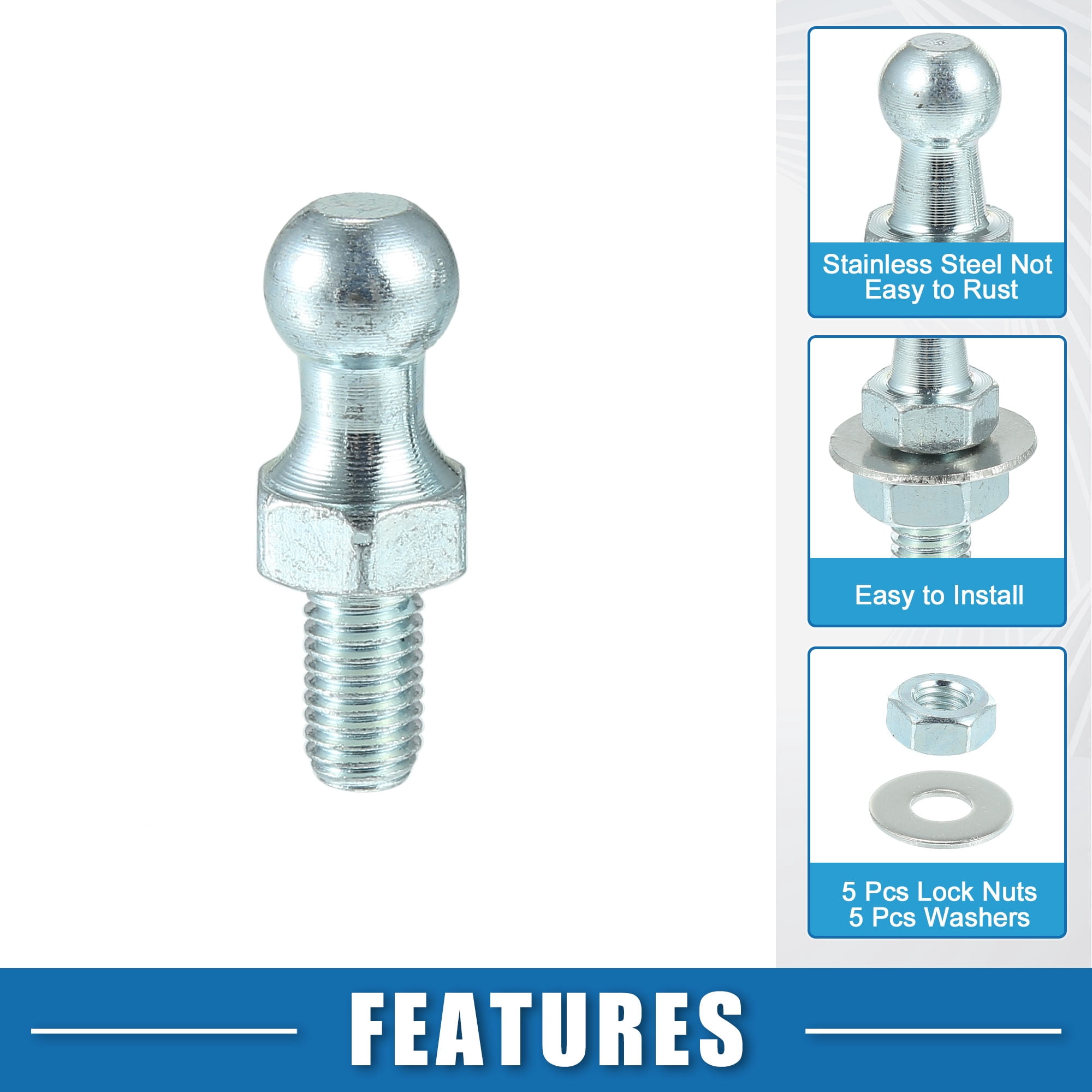 Unique Bargains 13mm Car Strut Ball 5/16-18 Thread with Lock Nuts and Washers