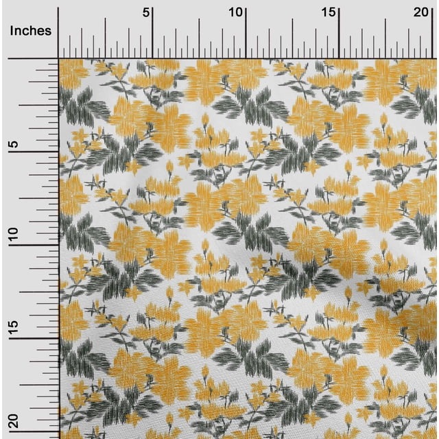 oneOone Cotton Poplin Fabric Leaves & Floral Ikat Decor Fabric Printed BTY 42 Inch Wide