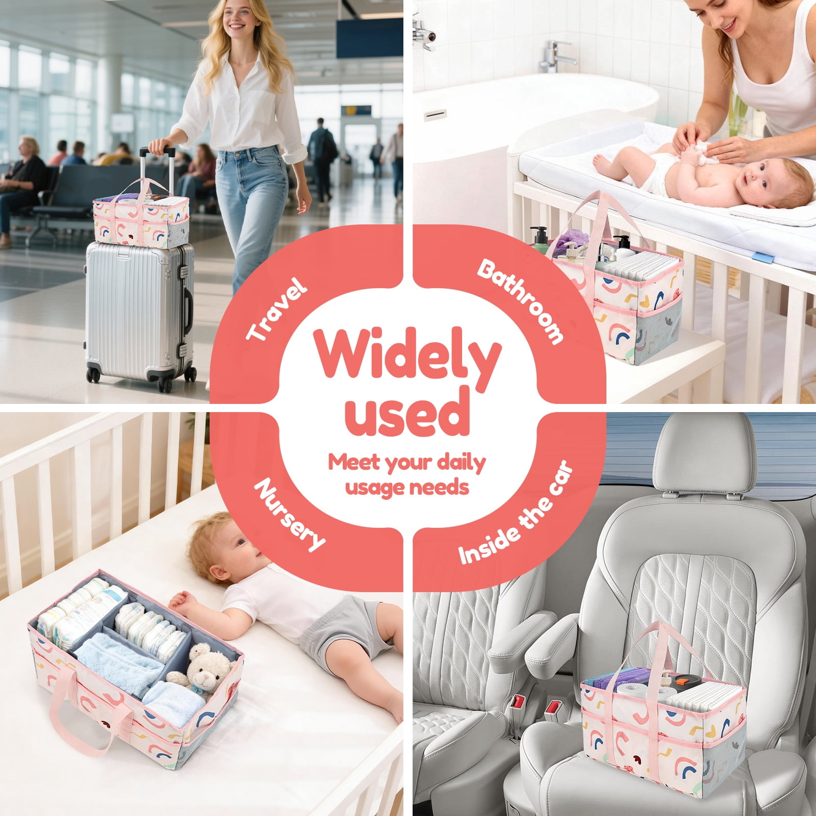 Diary Nappy Caddy Organiser Baby Diaper Caddy for Nappy Station Storage Basket for Baby Shower Present for Girl Boy
