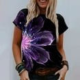 thumbnail image 2 of Fvwitlyh Femmes T-Shirts Femmes Rétro Basique T-Shirt Col Rond Manches Courtes 3D Floral Imprimé Tees Ethnique Style Décontracté Ample Ajusté Chemisiers Noir, XL, 2 of 5