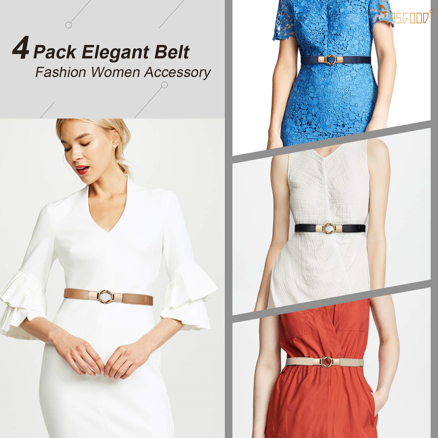 JASGOOD Women's Skinny Belt Set of 4 photo 2