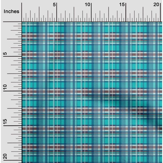 oneOone Silk Tabby Turquoise Blue Fabric Madras Check Quilting Supplies Print Sewing Fabric By The Yard 42 Inches Wide