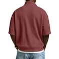 thumbnail image 5 of Qwertyu Short Sleeve Golf Shirts for Men Waffle Knit Oversized Quarter Zip Stand Collar T Shirt Casual Solid Big and Tall Tee Tops Wine 4XL, 5 of 7