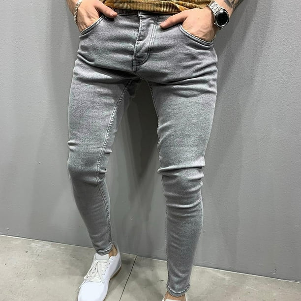 Pantalones vaqueros rectos y rotos para hombre, informales, largos, de poliéster