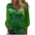 thumbnail image 3 of ZyeKqe Womens Sequin Tops Velvet Long Sleeve V Neck Glitter Sparkly Blouse Dressy Evening Party Holiday Shirts, 3 of 9