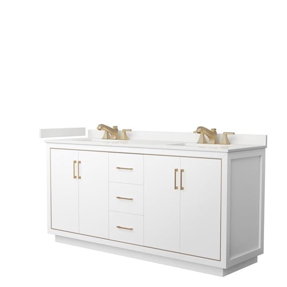 Icon WCF111172DWZWQUS3MXX 72 in. Double Bathroom Vanity in White with White Quartz Countertop Undermount Square Sinks 3-Hole & Satin Bronze Trim