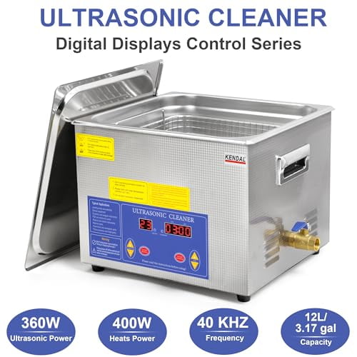 Kendal Commercial Grade 360watts 12L Ultrasonic Cleaner 40kHz with Digital Timer&Heater Cleaning Machine, for Watch Instruments Industrial Parts Excellent Cleaner Solution