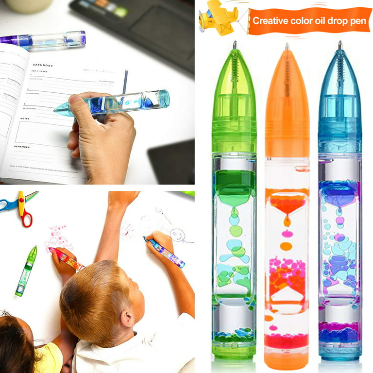 Bobasndm Sensory Fidget Toys Cool Pens for Kids(3PCS),Fun Pen Liquid Motion  Bubbler Timer Anti Anxiety Stress Relief Office Liquipen Desk Toys School
