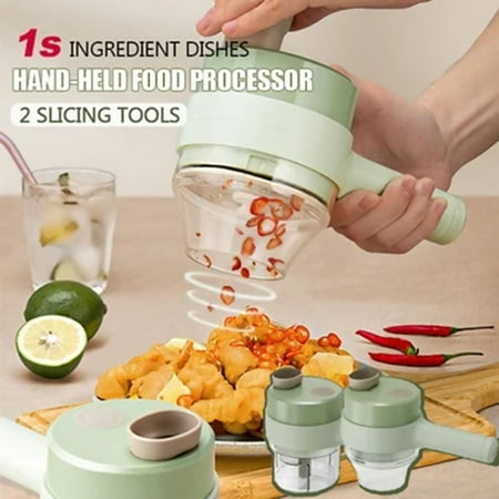 

4 in 1 Handheld Electric Vegetable Cutter Set Mini Wireless Food Choppers - Green 1pcs