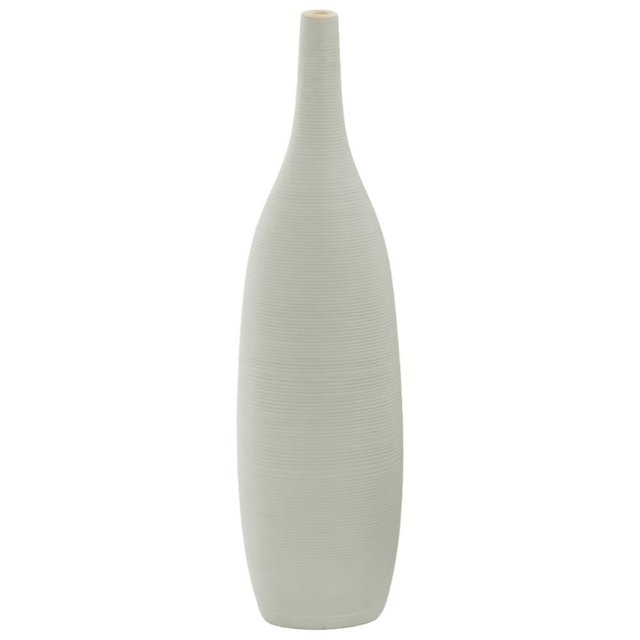 Ceramic Round LG Combed Vase with Bellied Bottom, Gray