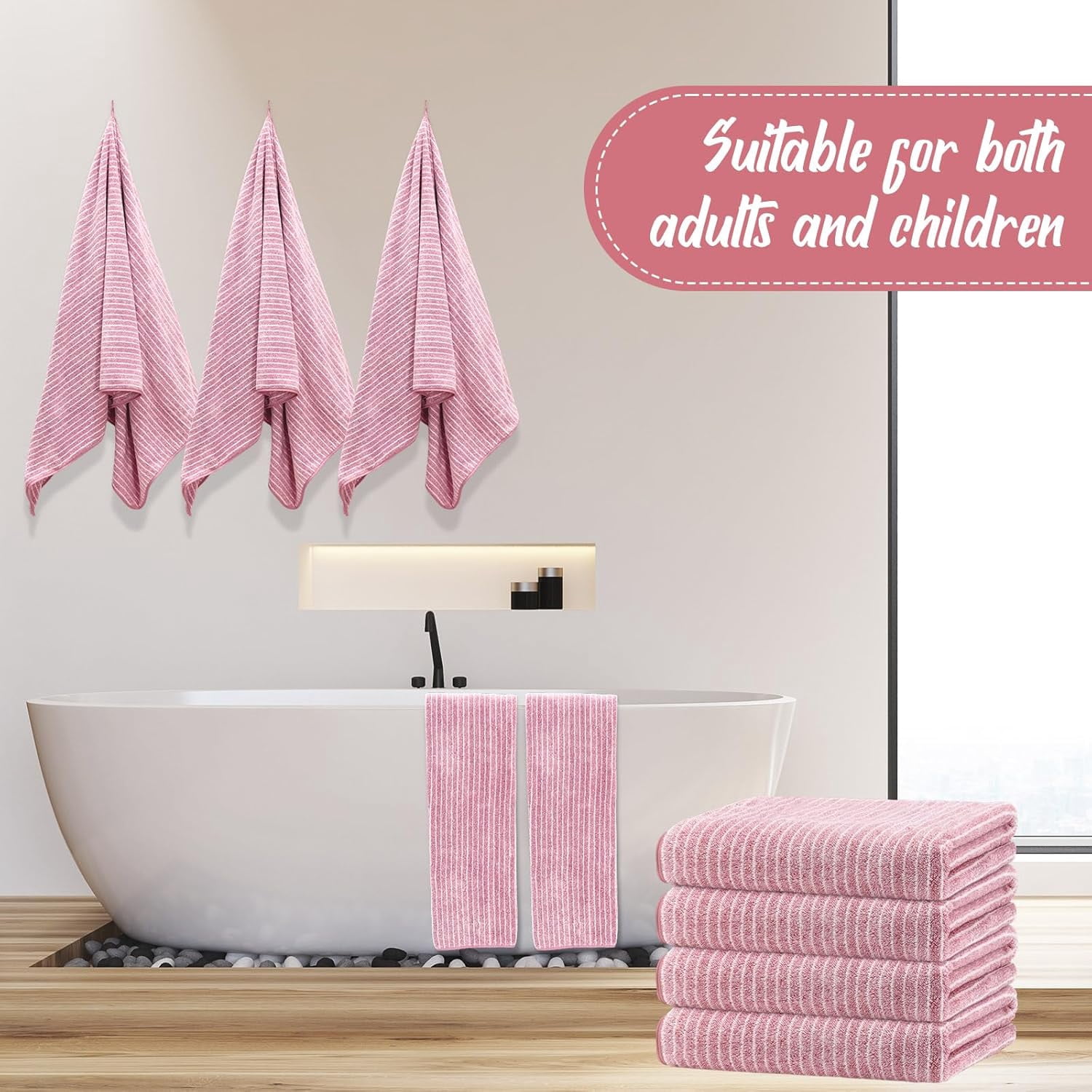 4PCS 35x70 Inches Extra Large Bath Towels, Cotton Bathroom Towels, Super Soft and Absorbent - Pink