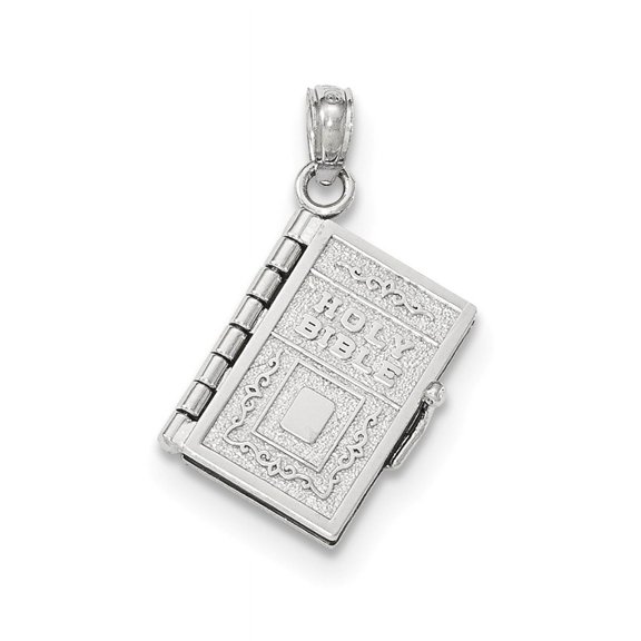 14K White Gold Holy Bible Book Prayer Pendant