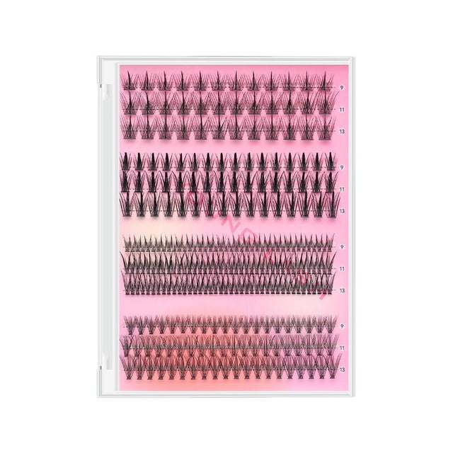 DIY Eyelash Adhesive Kit for Single Lash Clusters, Voluminous Fishtail False Eyelash Extensions, Natural Dramatic Eye Makeup, 10-14mm Black