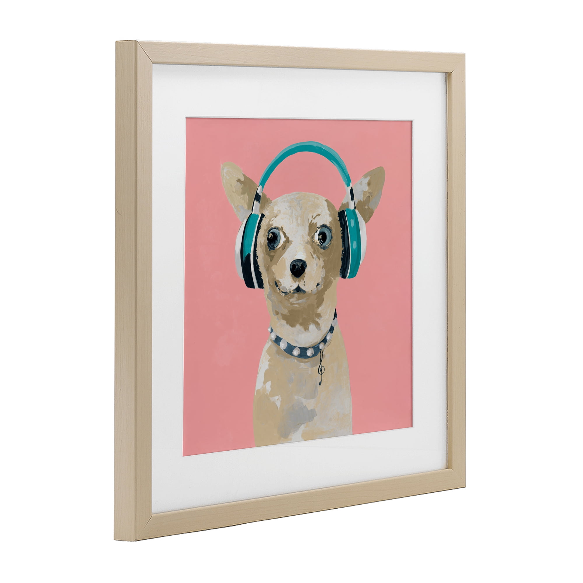 Stupell Industries Jammin' Pup on Pink Birch Framed Print Under Glass, design by Lorenzo Collective