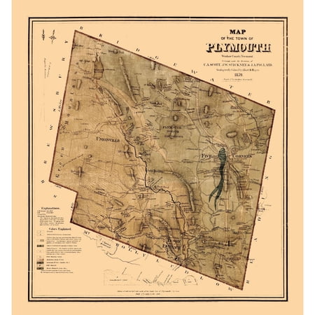 Historic City Map - Plymouth Vermont - Hager 1859 - Vintage Wall Art