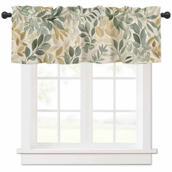 Hokiten Rod Pocket Curtain Valance, Sage Green Yellow Botanical Farmhouse Window Valance for Living Room, Bedroom, Kitchen Spring Summer Vintage 42"W x 12"L