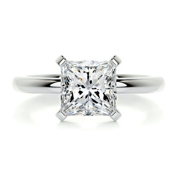First Jewel Solitaire Diamond Ring - Silver 14K White Gold Over Rings - Princess Cut Excellent 1.8 Ct Diamond Ring For Women's - Solo Stone Diamond Ring for Her - Simple Diamond Ring for Rings