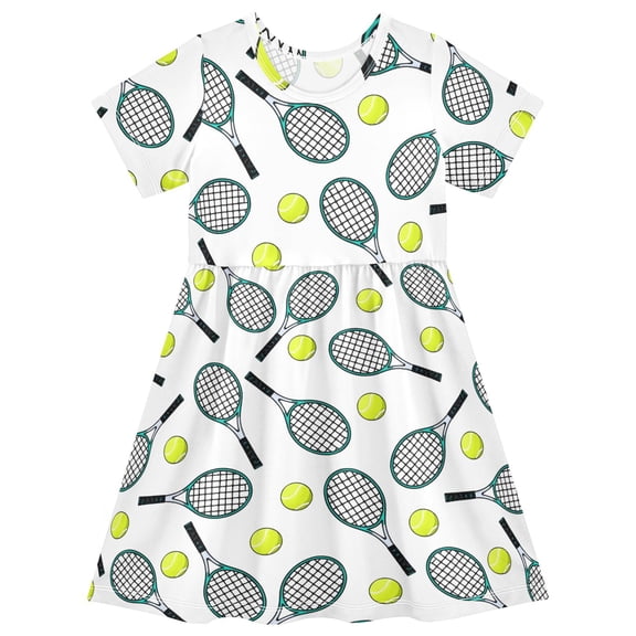 joogoo Tennis Rackets Balls Girls' Short Sleeve Dress Kids Dresses 5-6T