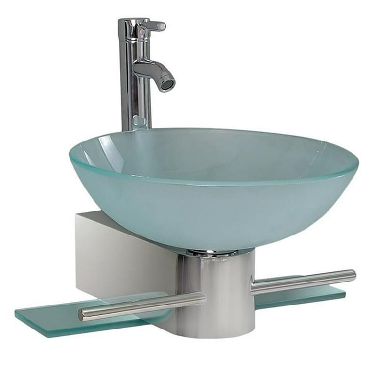 Fresca Cristallino Vessel Sink in Frosted Glass with Stand in Chrome Fresca Cristallino Vessel Sink in Frosted Glass with Stand in Chrome