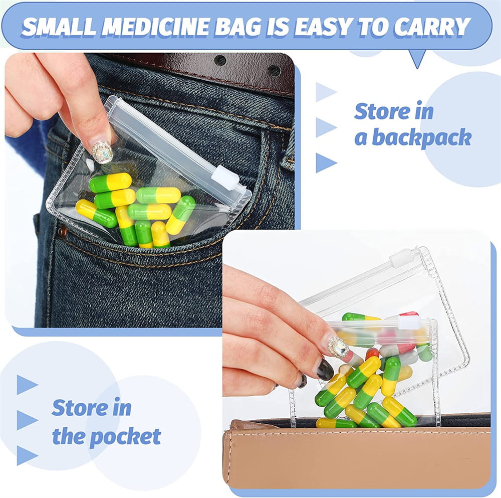 Snagshout  Reusable Pill Storage Pouch Bags (14 Pieces), Small Portable Pill  Baggies Pill Packets for Medicine Travel Organizer with Zipper Slide Lock  for Self Sealing