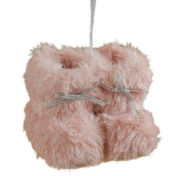 Adornos Navideños de Peluche con Forma de Mini Botas y Lazo para El Árbol | Adorables Decoraciones Navideñas | Material Plástico Resistente | Paquete de 10