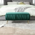 thumbnail image 5 of Storage Ottoman Bench,Velvet End of Bed,Woven Upholstered Bench with Gold Legs, Modern Entryway Bench Foot Stool for Living Room,Entryway, Bedroom, Green, 5 of 16