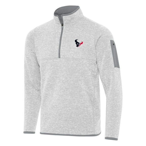 Men's Antigua Heather Gray Houston Texans Fortune Quarter-Zip Pullover Jacket