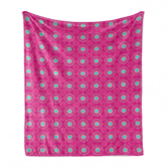 Pink Soft Flannel Fleece Throw Blanket, Geometric Shapes Triangles Forming Floral Shapes Vibrant Colored, Cozy Plush for Indoor and Outdoor Use, 70" x 90", Pale Green Pale Blue, by Ambesonne