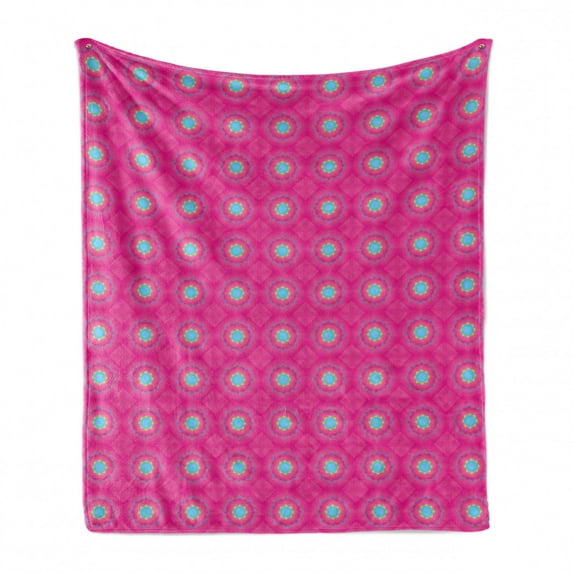 Pink Soft Flannel Fleece Throw Blanket, Geometric Shapes Triangles Forming Floral Shapes Vibrant Colored, Cozy Plush for Indoor and Outdoor Use, 70" x 90", Pale Green Pale Blue, by Ambesonne