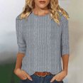 thumbnail image 2 of Tops de punto para mujer,Blusa informal de punto con cuello redondo y mangas 3/4 para mujer, color liso, de imitación de tela, para uso diario y en casa, sopatenor, 2 of 9