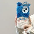 thumbnail image 5 of Cute Cartoon Plush Phone Case Compatible with iPhone 14 Pro Max, Funny 3D Blue Furry Winter Warm Plush Spoof Braids Face Shockproof Phone Cover for Girls Women, 5 of 6